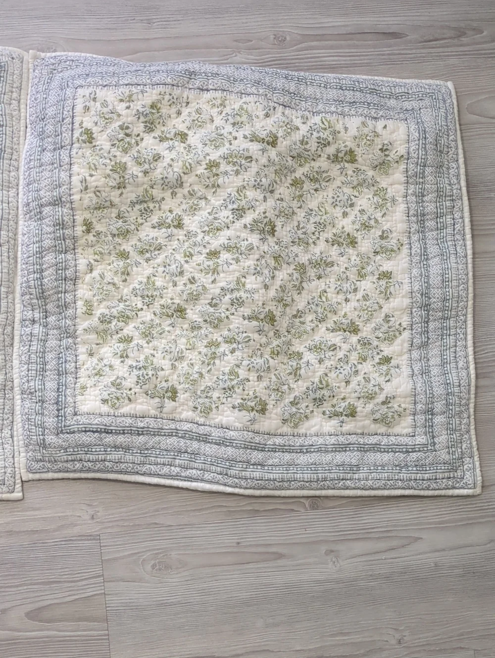 Pottery Barn Quilted Euro Sham Blue Floral Tie Back 26x26 Cotton
